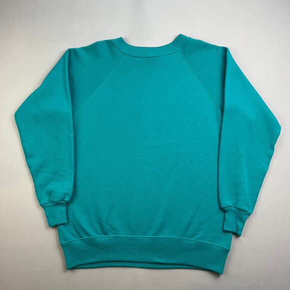 Vintage Turquoise Sweatshirt Adult Small Green Hanes Blank Crewneck Made USA 90s - Picture 3 of 9